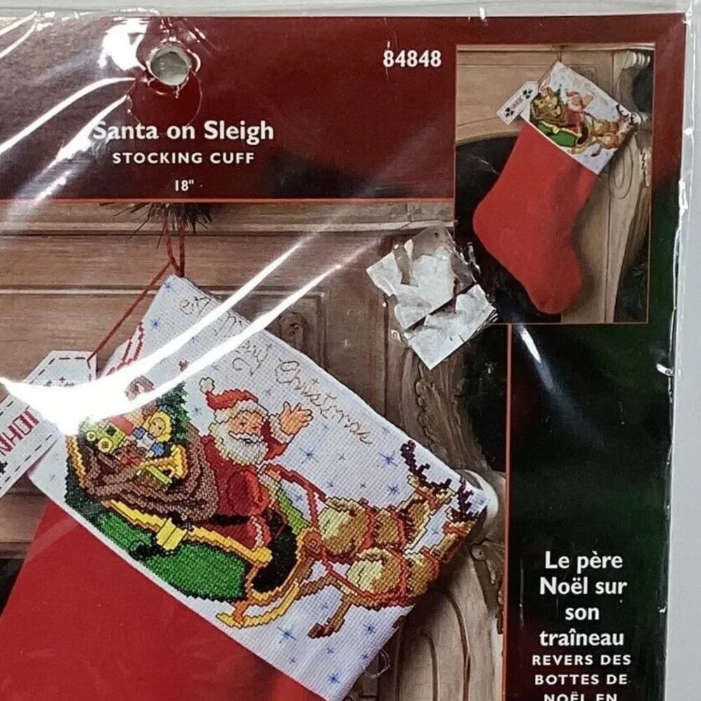 Bucilla Santa On Sleigh Christmas Stocking Kit Cross Stitch 84848 New Sealed 18
